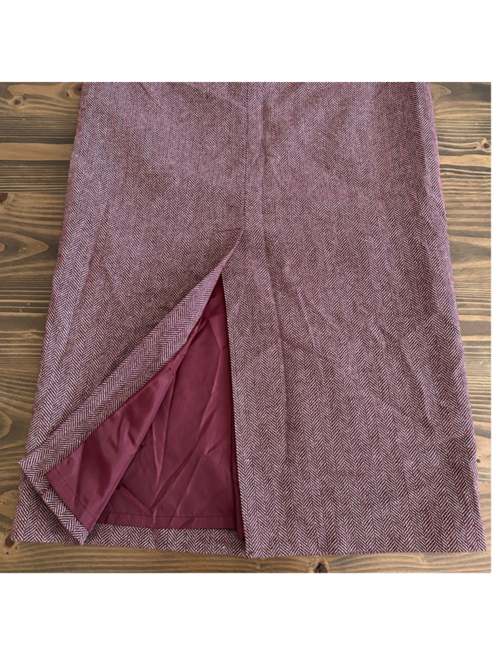 JG Hook Wool Pencil Skirt Womens 6 Burgundy Herringbone Career Skirt - Picture 6 of 9